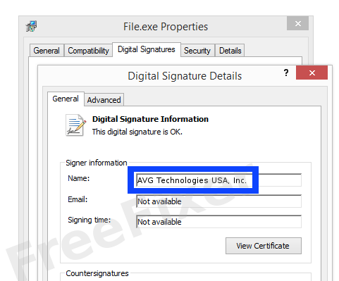 Screenshot of the AVG Technologies USA, Inc. certificate